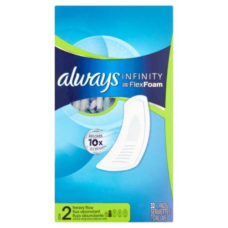 Always Infinity Heavy-Flow Unscented Feminine Pads, 32 ct