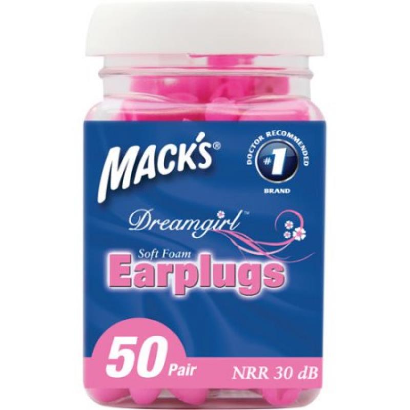 Mack&#039;s Dreamgirl Soft Foam Earplugs, Pink, 50 pr