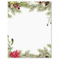 Pine Berries Christmas Letter Papers - Set of 25 Christmas stationery papers are 8 1/2" x 11", compatible computer paper