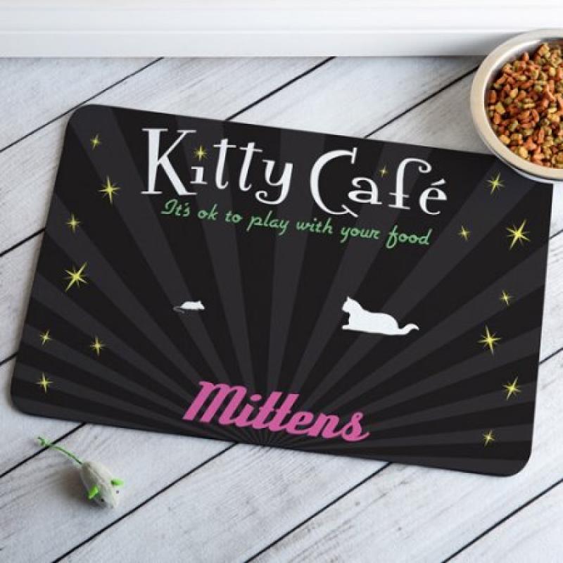 Personalized Kitty Cafe Meal Mat, Black
