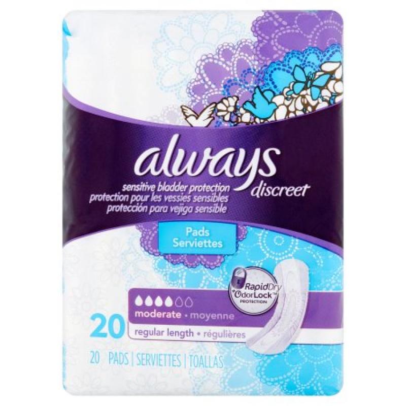 Always Discreet Incontinence Moderate Regular Length Pads, (Choose your Count)