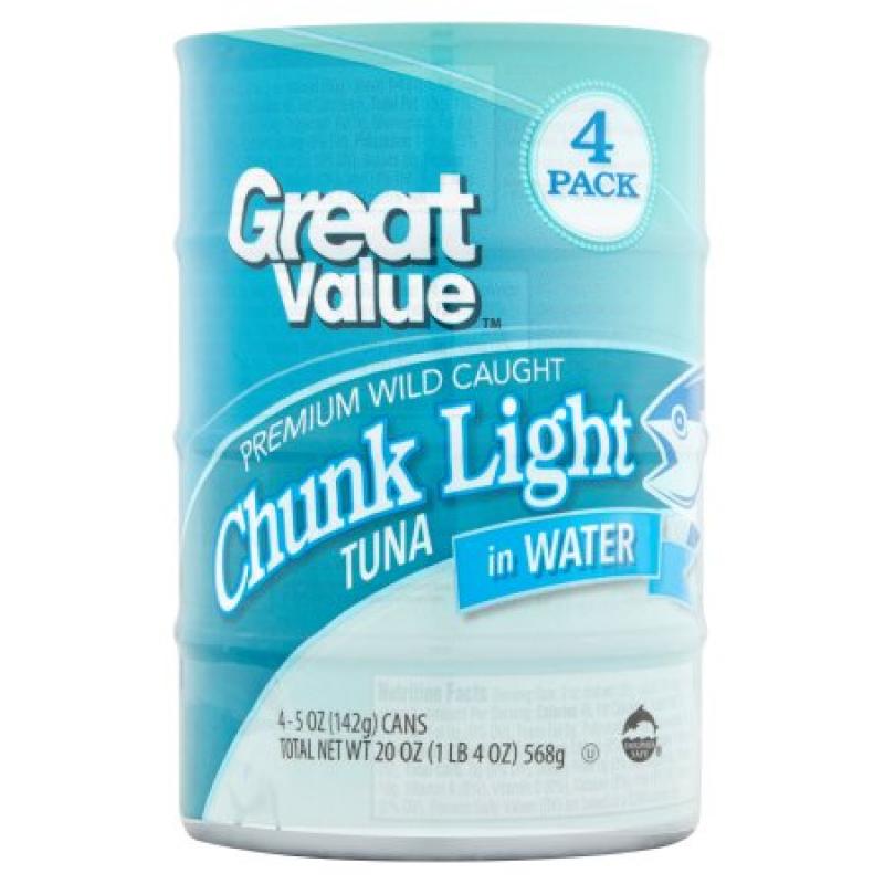 Great Value Chunk Light Tuna in Water, 5 oz, 4 count