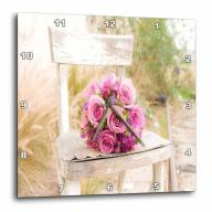 3dRose Shabby Chic Image With Country Chair n Pink Roses.jpg, Wall Clock, 10 by 10-inch
