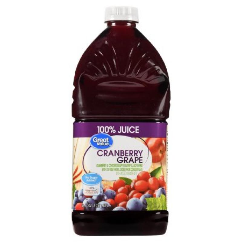 Great Value 100% Cranberry Grape Juice, No Sugar Added, 64 fl oz