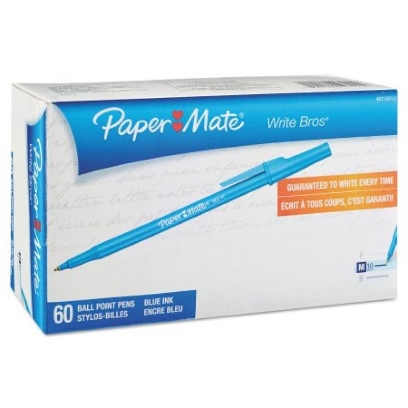 Paper Mate Write Bros Stick Ballpoint Pen, Blue Ink, 1mm, 60/Pack