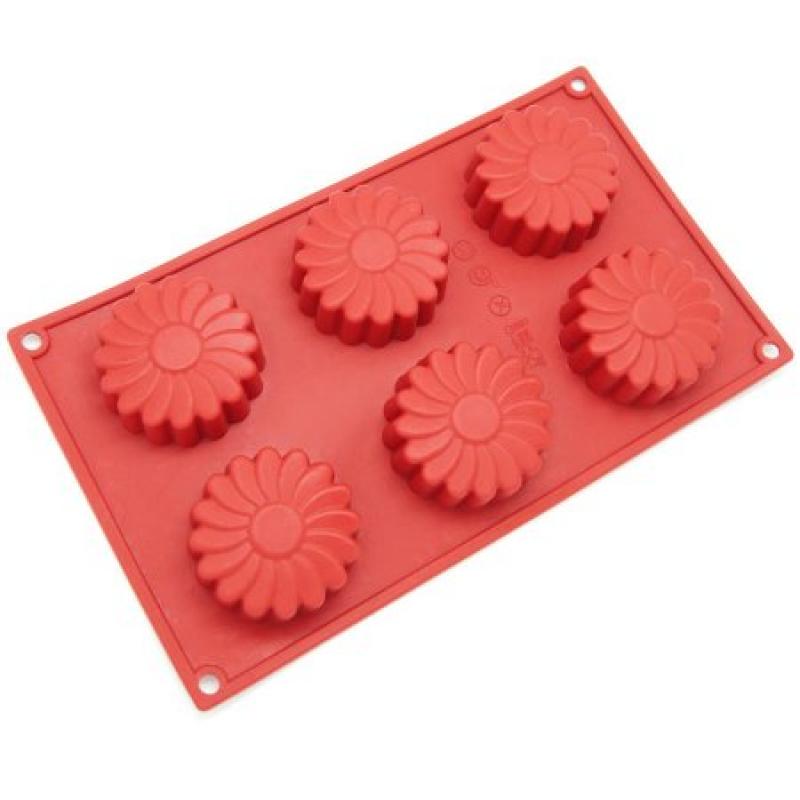 Freshware 6-Cavity Daisy Flower Silicone Mold for Muffin, Soap, Cupcake, Pudding and Jello, SL-129RD