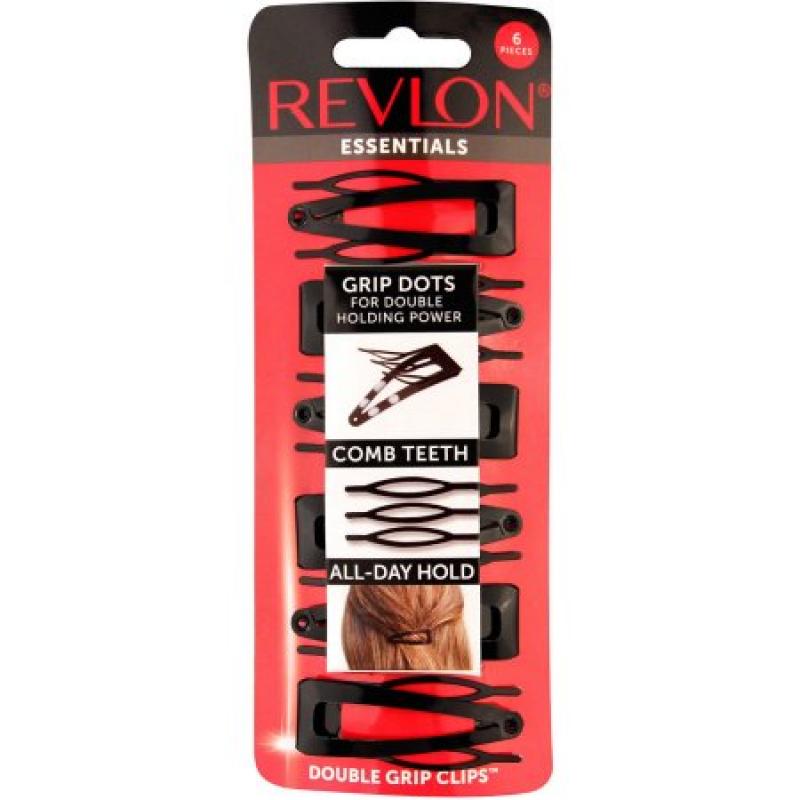 Revlon Essentials Double Grip Clips for Hair, Black, 6 ct