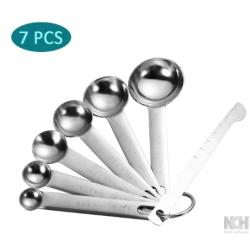 Stainless Steel Measuring Spoons Cups Set Small Tablespoon with Bonus Leveler Etched Markings Removable Clasp Kitchen Gadgets