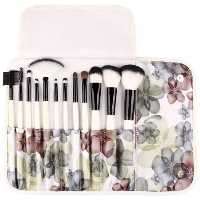 UNIMEIX Professional 12 Pcs Makeup Brushes Cosmetics Brush Set With Flower Pattern Case ( Black Flower)