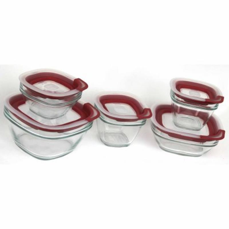 Rubbermaid Glass with Easy Find Lids 10-Piece Set, Red
