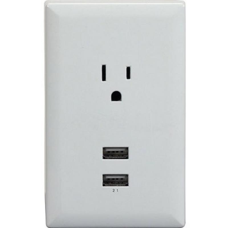 RCA Wall Plate with 2 USB Ports, White