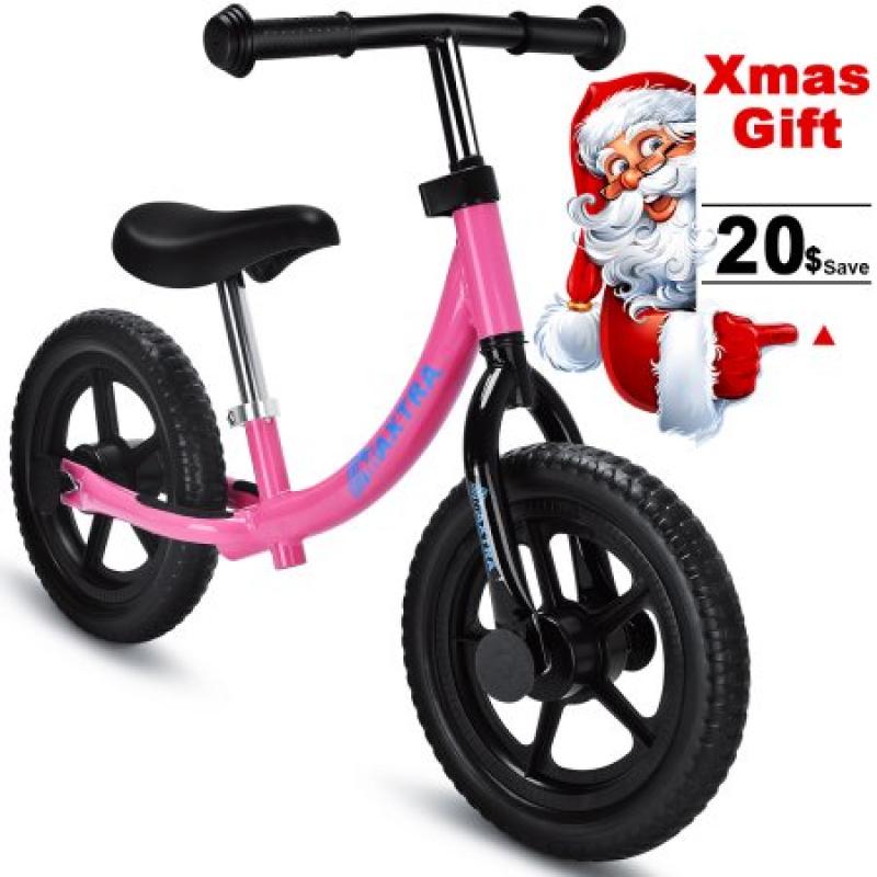 Maxtra 12in Balance Bike Lightweight Adjustable Training Bike Pink w/ Gift Inner Box, Best Xmas Gift for Kids