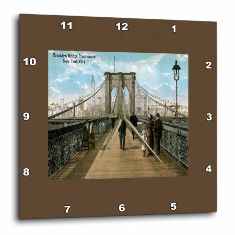 3dRose Brooklyn Bridge Promenade New York City Victorian Era Scene, Wall Clock, 10 by 10-inch