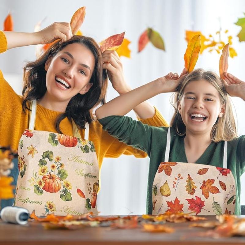 Thanksgiving-Themed Linen Apron - Stain & Oil Resistant, Perfect For Cooking, Baking, Gardening & Crafts