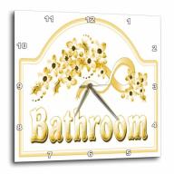 3dRose Victorian Yellow Gold Bathroom Sign, Wall Clock, 15 by 15-inch