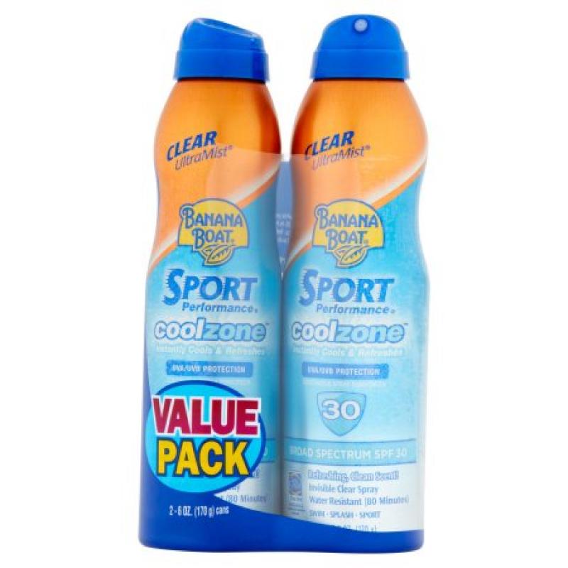 Banana Boat Sport Performance CoolZone Spray Sunscreen SPF 30, 6 oz, 2 ct