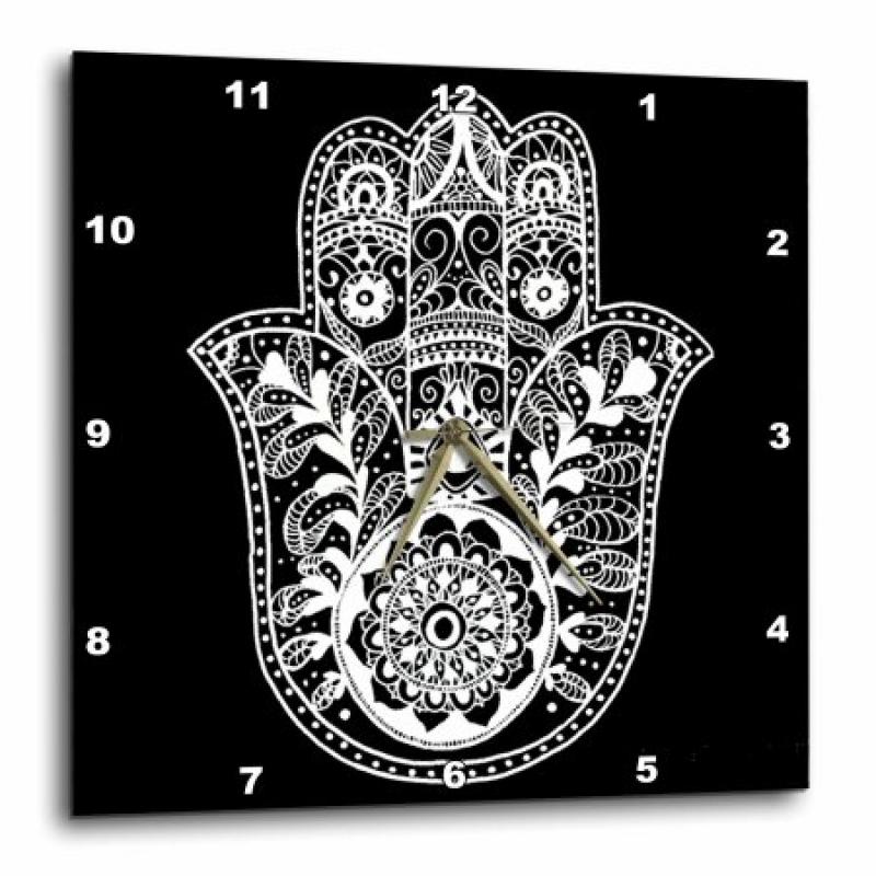 3dRose Black and White Hamsa, Wall Clock, 13 by 13-inch