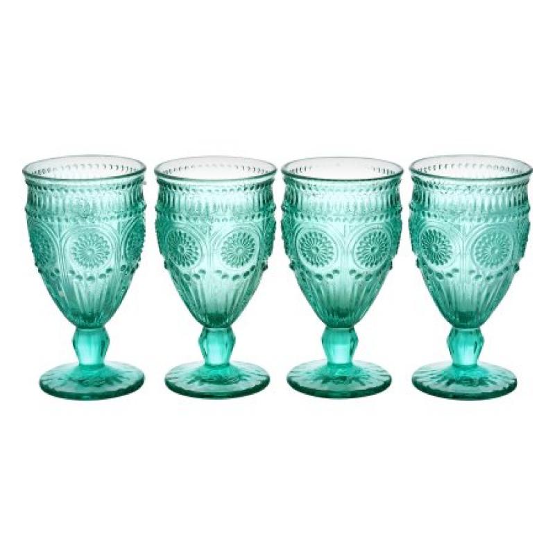 The Pioneer Woman Adeline Embossed 12-Ounce Footed Glass Goblets, Set of 4