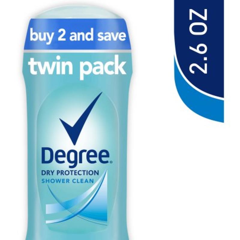 Degree Women Shower Clean Antiperspirant Deodorant Stick, 2.6 oz, Twin Pack