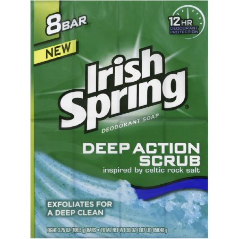 Irish Spring Deep Action Scrub Deodorant Soap, 3.75 oz, 8 count