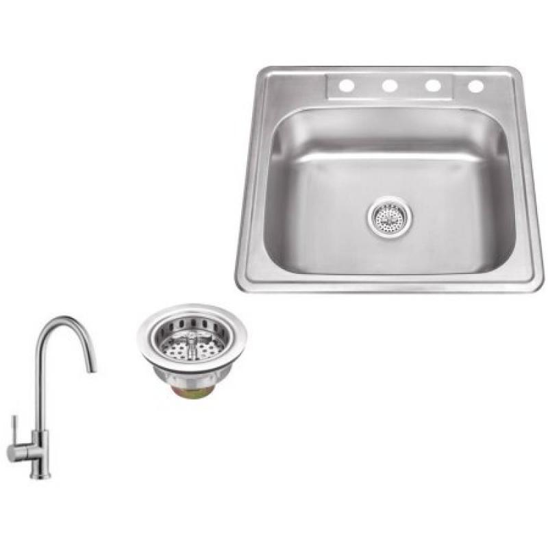Magnus Sinks 25" x 22" 20 Gauge Stainless Steel Single Bowl Kitchen Sink with Gooseneck Kitchen Faucet