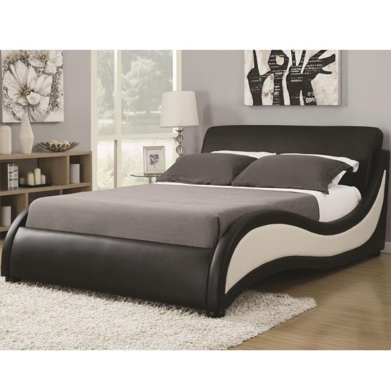 Coaster Niguel King Upholstered Modern Bed in Black and White