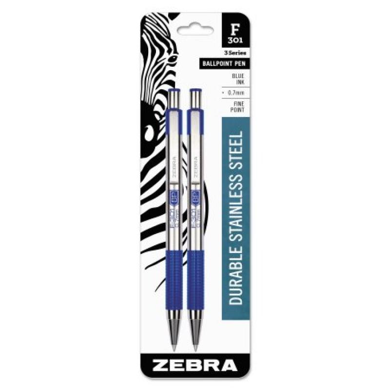 Zebra F-301 Retractable Ballpoint Pen, Black, 2pk
