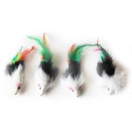 6-Pack 2-Tone Long Hair Fur Mice with Feather Tail, 24 Pieces