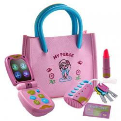 Playkidz My First Purse Pretend Play Set for Girls with Lights and Sound Flip Phone, Key Remote - Be Like Mom - Educational and Fun - Batteries Included