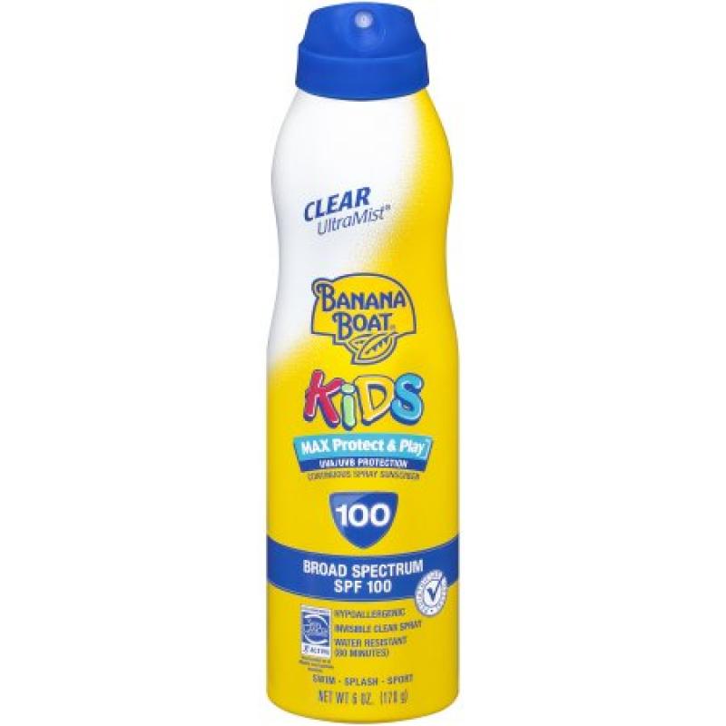 Banana Boat Kids Max Protect & Play Clear Spray Sunscreen Broad Spectrum SPF 100 - 6 Ounces