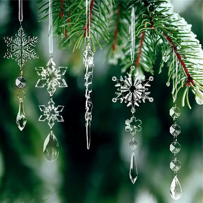 20 PCS Acrylic Crystal Christmas Ornament Set: Festive Snowflake, Ice Bar, and Teardrop Decorations for Your Christmas Tree