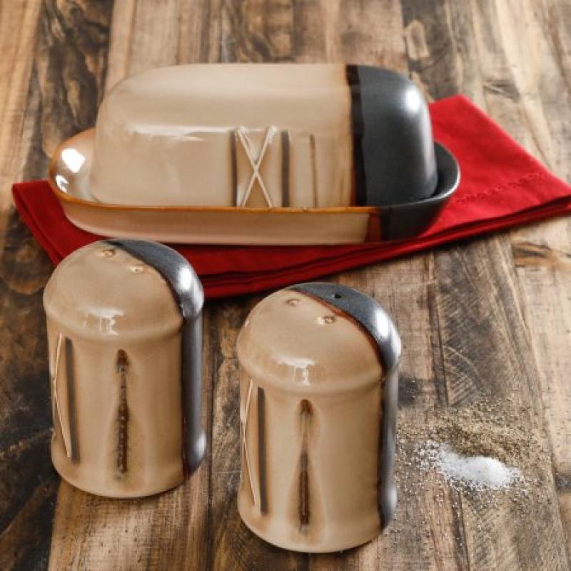 Better Homes and Gardens Bazaar Brown 4-Piece Butter Dish with Lid And Salt and Pepper Set