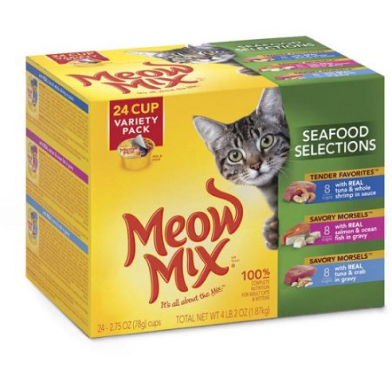 Meow Mix Seafood Selections Wet Cat Food Variety Pack, 2.75-Ounce Cups (Pack of 24)