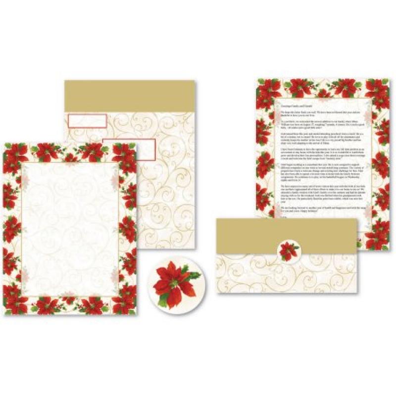 Great Paper Poinsettia Swirl Self-Mailer, 50 Sheets/50 Seals