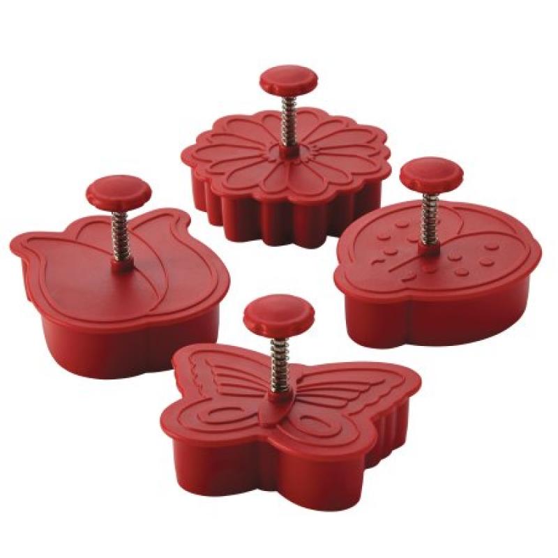 Cake Boss Decorating Tools 4-Piece Springtime Fondant Press Set, Red