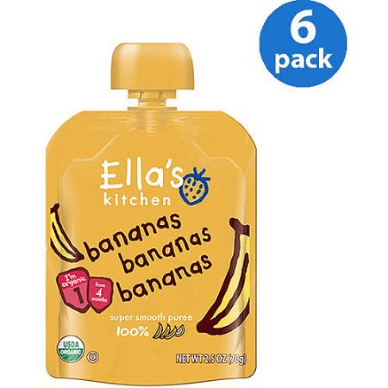 Ella&#039;s Kitchen Organic Bananas Bananas Bananas Stage 1 Baby Food, 2.5 oz (Pack of 6)