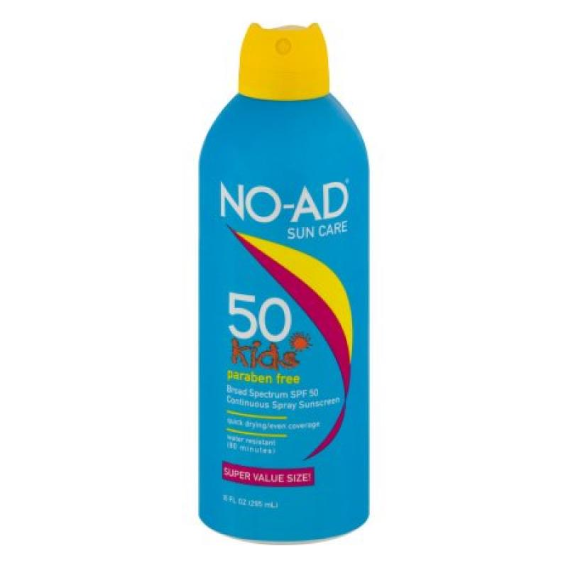 No-Ad Kids Continuous Spray Sunscreen SPF 50, 10.0 FL OZ