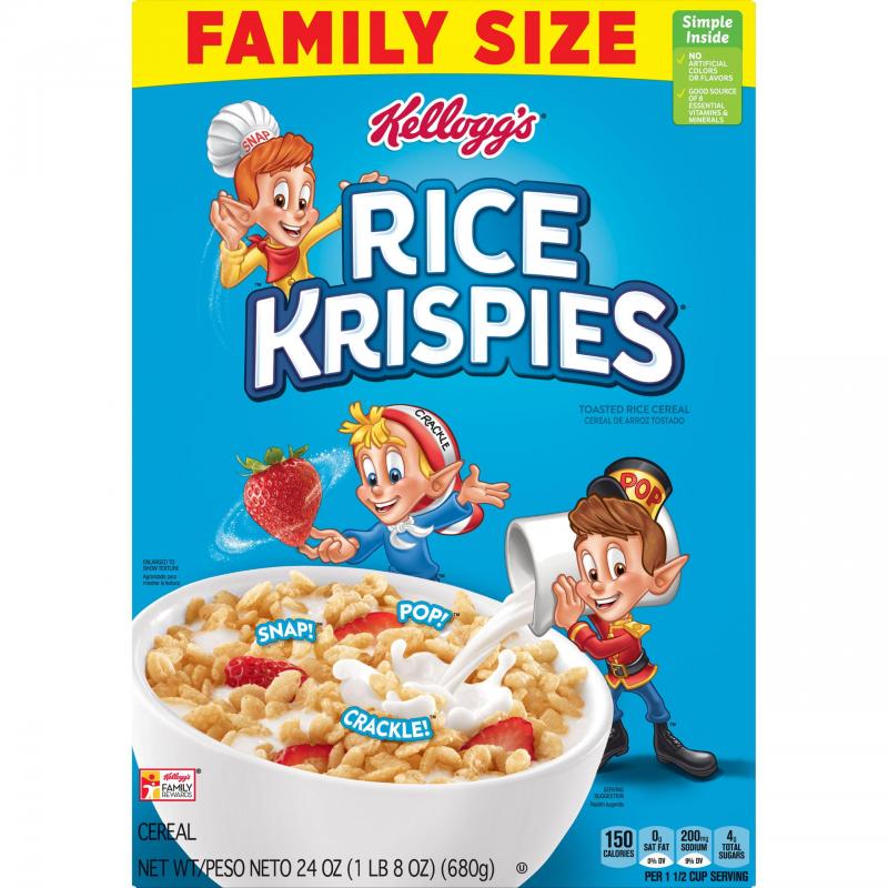 Kellogg&#039;s Rice Krispies, Breakfast Cereal, Original, Family Size, 24 Oz