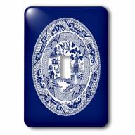 3dRose Willow Pattern in Delft Blue and White, Double Toggle Switch