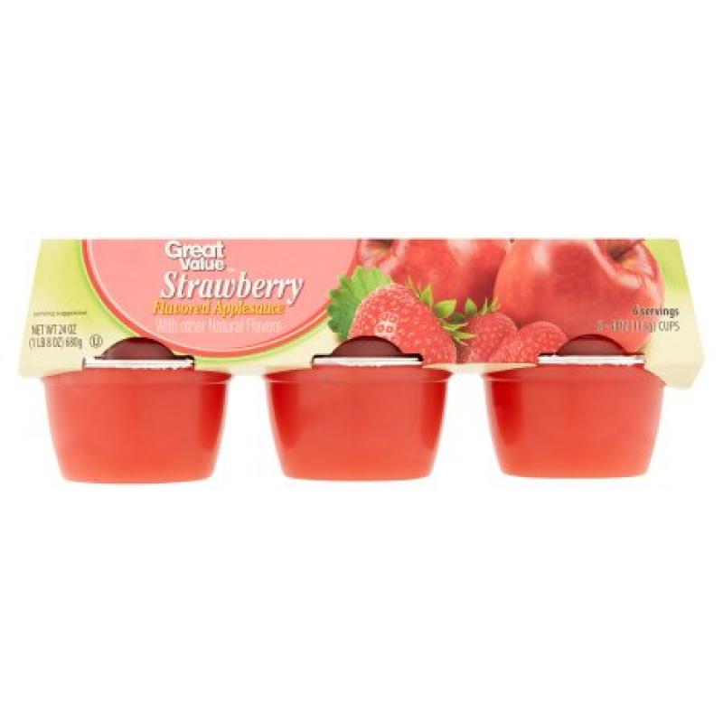 Great Value Strawberry Flavored Apple Sauce, 6 ct