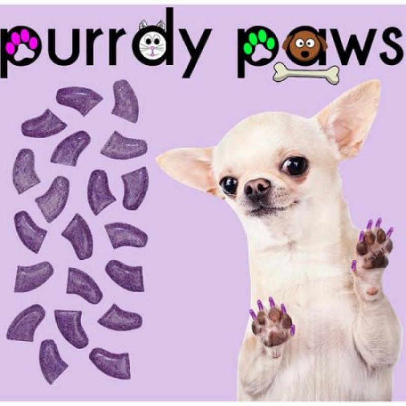 Purrdy Paws Soft Nail Caps for Dogs, 40-Pack, Purple Holographic Glitter