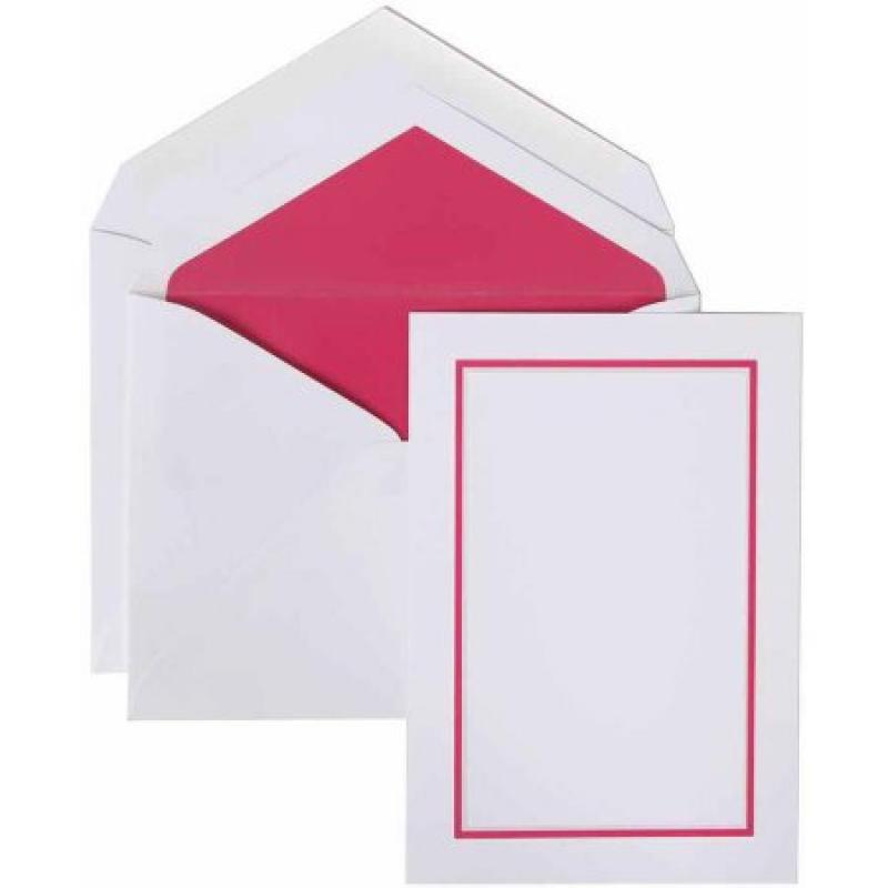 JAM Paper Large Stationery Sets with Pink Border and Matching Envelopes, White, 50-Pack