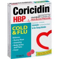 Coricidin HBP Cold & Flu Cold Tablets, 10 count