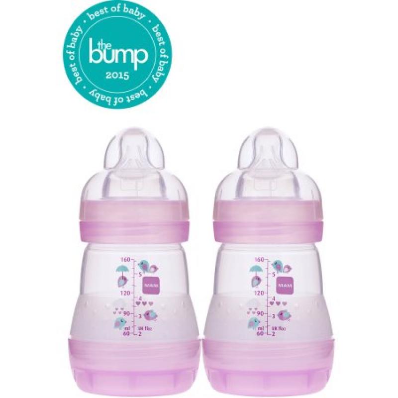 MAM Anti-Colic 5-Ounce Bottle, 2-Count, Girl