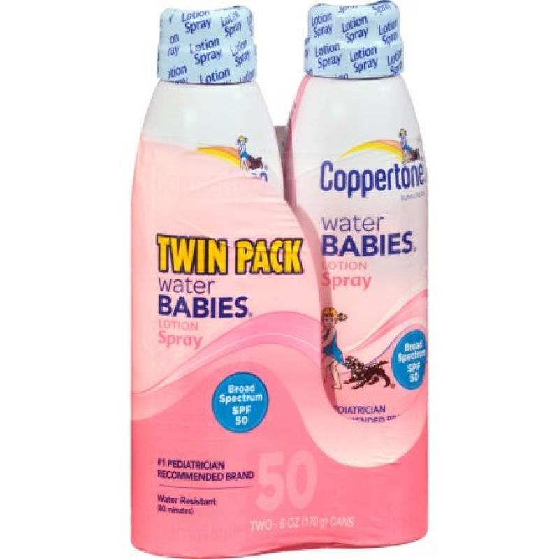 Coppertone Water Babies Lotion Spray Sunscreen, SPF 50, 6 fl oz, (Pack of 2)