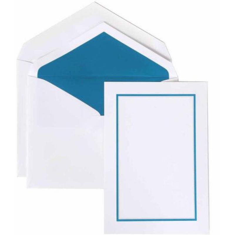 JAM Paper Large Stationery Sets with Blue Border and Matching Envelopes, White, 50-Pack
