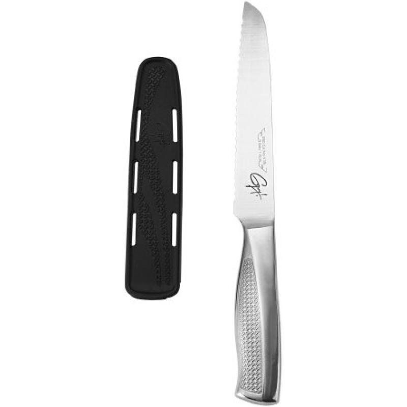 Guy Fieri Signature 5-1/2" Stainless Steel Serrated Utility Knife with Sheath