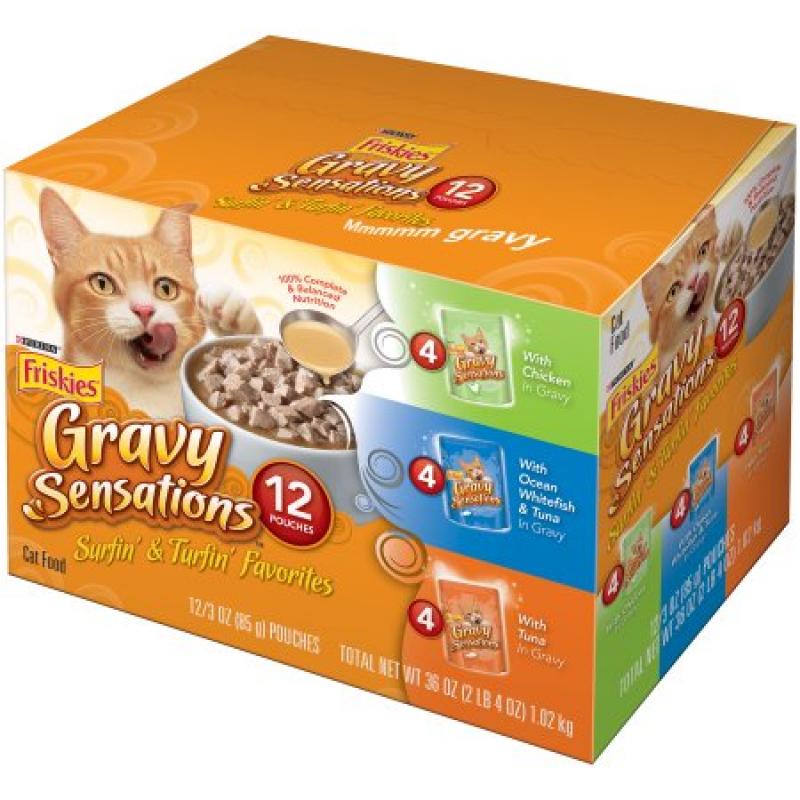 Purina Friskies Gravy Sensations Surfin&#039; & Turfin&#039; Favorites Cat Food Variety Pack 12-3 oz. Pouches