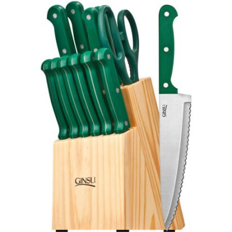 Ginsu Essential Series 14-Piece Cutlery Set with Natural Block