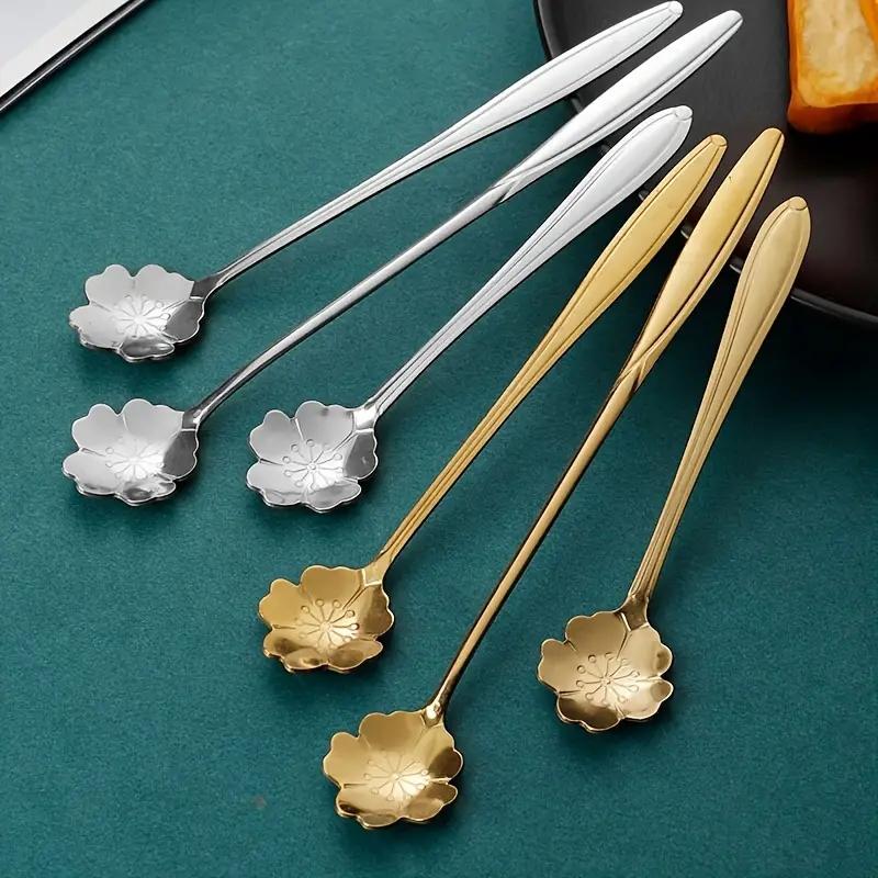 1 Set Stainless Steel Cutlery Set, Leaf Shaped Handle Spoon, Fruit Fork, European Style Golden Leaf Spoon, Cake Spoon, Mixing Spoon, For Home Kitchen Restaurant Coffee Shop Hotel, Kitchen Supplies, Tableware Accessories